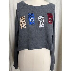 AKAIV NWT "LOVE" Animal Print Waffle Knit Crop Top